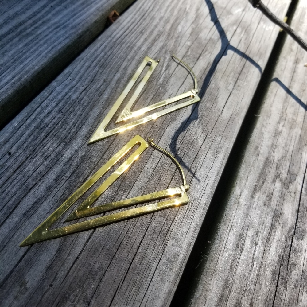 Designer large hoop spike brass earrings s…